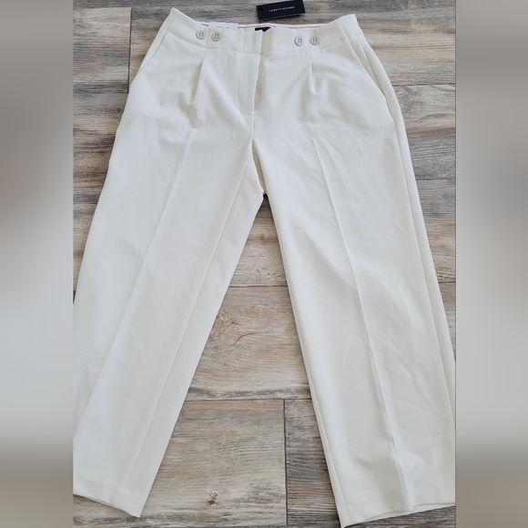 NWT Tommy Hilfiger Crop Pants Size 2 Cream Color Wide Leg - Picture 1 of 6